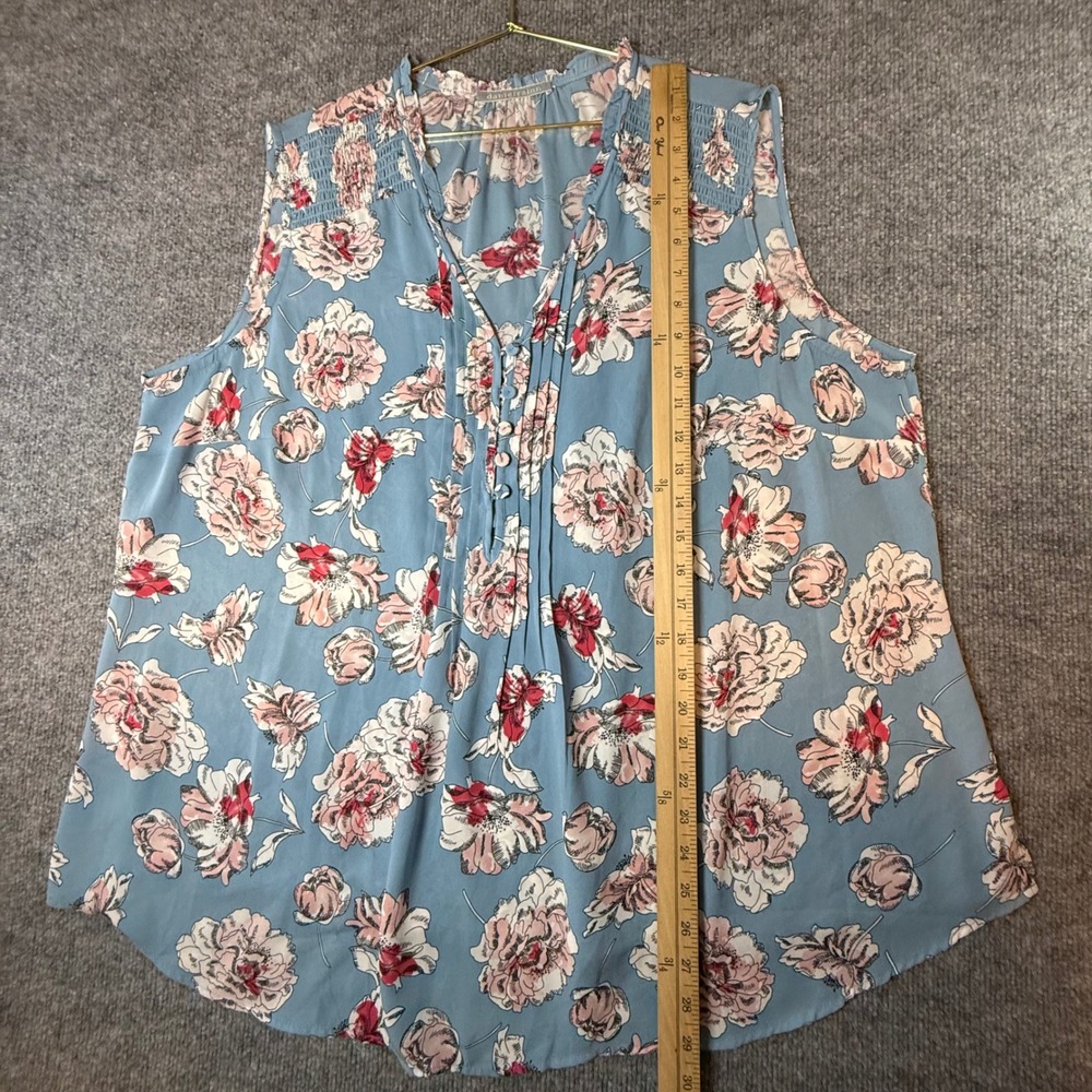 Daniel Rainn Blue Floral Pintuck Smocked Sleeveless Blouse DX17506PR1 - Picture 6 of 6